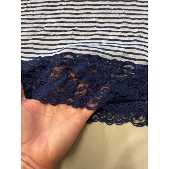 Vanity Navy Blue Striped Lace Y2K Cami Tank Top L Large White - Picture 2 of 7
